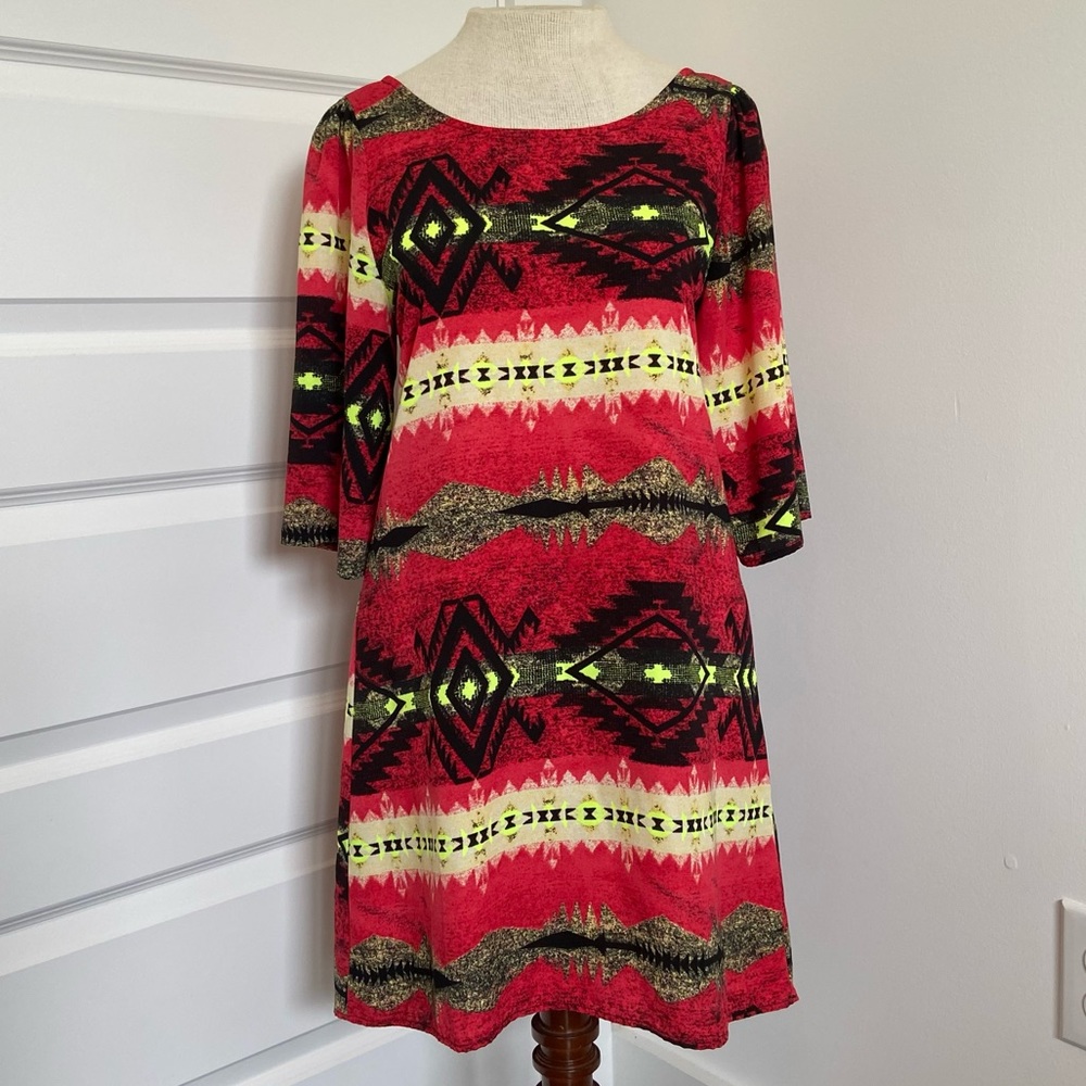 Aztec Neon Red Dress
